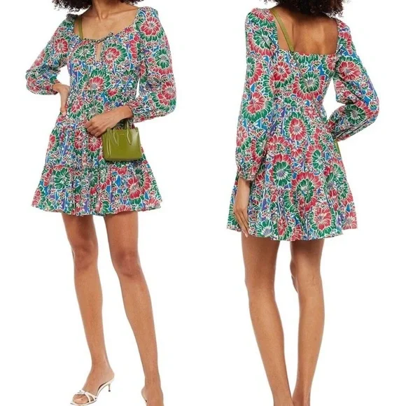 Rixo London Roxy Hibiscus Floral Long Sleeve Cotton Mini Dress, Medium - Picture 2 of 16